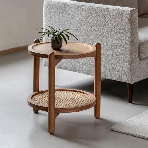 Side Table with Rattan Shelf - Natural, Mango Wood image