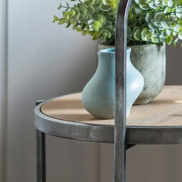 Side Table with Shelf - Light Wood, Metal