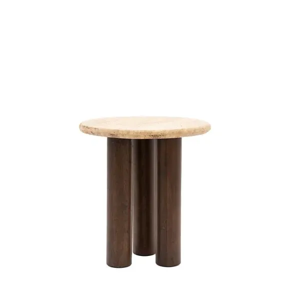 Side Table with Stone Top - Brown, Mango Wood