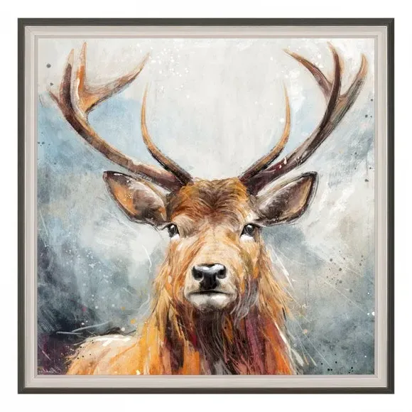 Small Framed Canvas Print - Brown, Deer Portrait