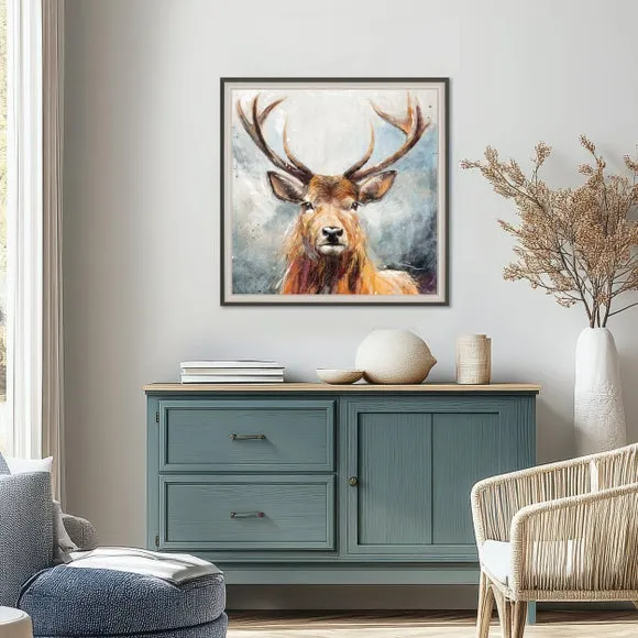 Small Framed Canvas Print - Brown, Deer Portrait