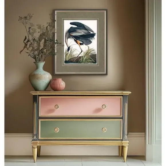 Small Framed Print with Heron Art - Multicolor