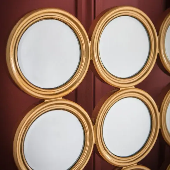 Square Wall Mirror with Circles - Gold