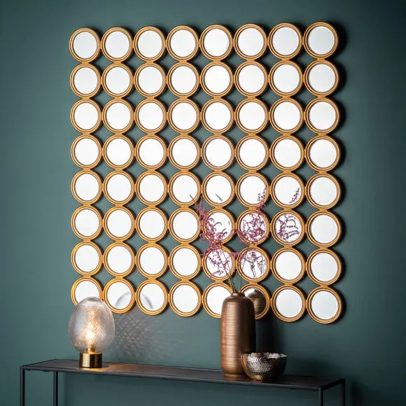 Square Wall Mirror with Circles - Gold