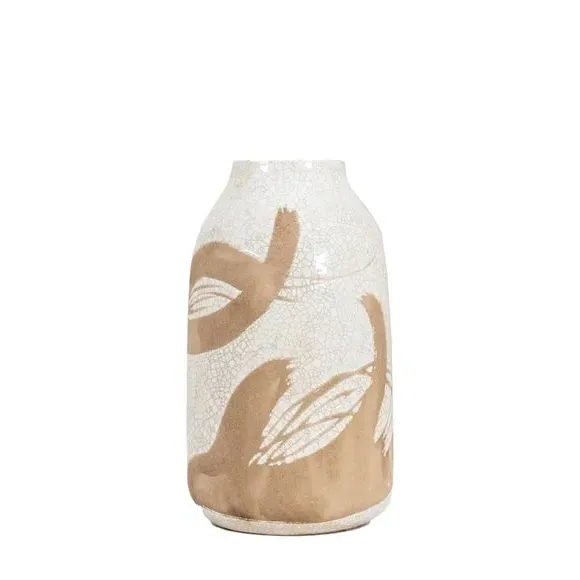 Striped Vase with Crackle Glaze - White, Stoneware