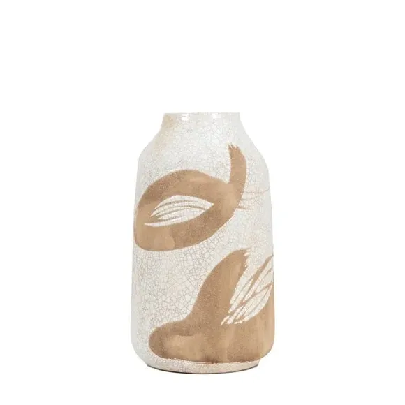 Striped Vase with Crackle Glaze - White, Stoneware
