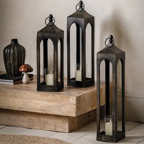 Tall Lantern Candle Holder - Black, Metal