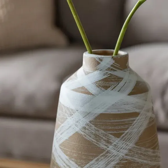 Tall Vase Hand Painted - Brown, Stoneware