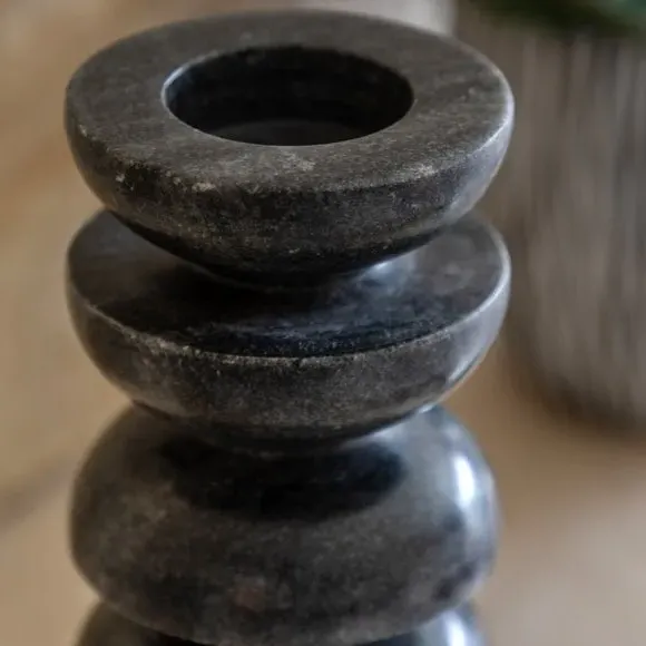 Tealight Candlestick Holder - Grey, Marble