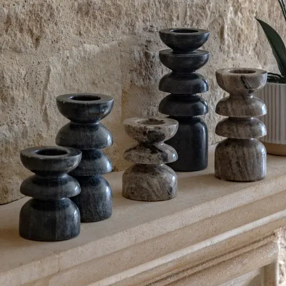 Tealight Candlestick Holder - Grey, Marble