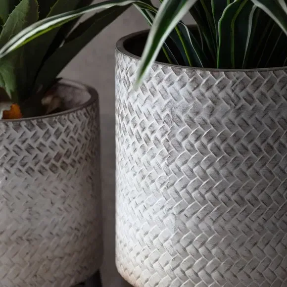 Textured Plant Pot Stand - White, Metal