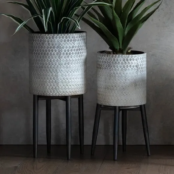 Textured Plant Pot Stand - White, Metal image