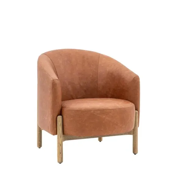 Tub Chair with Curved Back - Brown, Leather