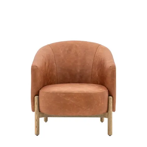 Tub Chair with Curved Back - Brown, Leather