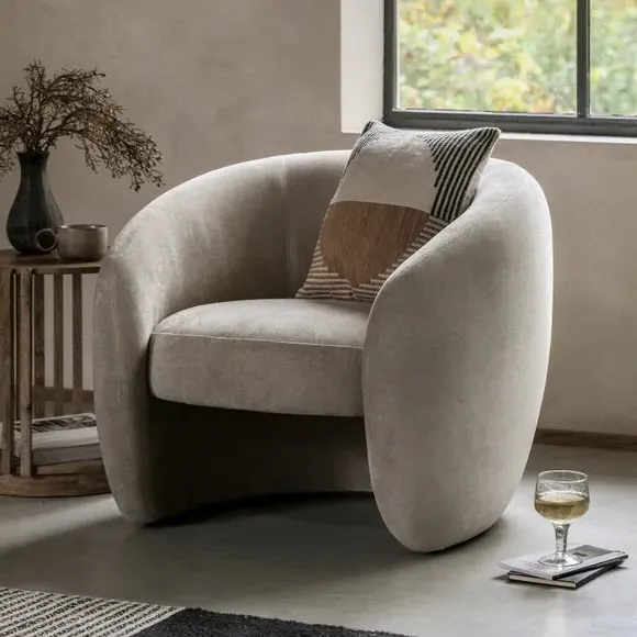 Tub Chair with Curved Back - Cream, Fabric