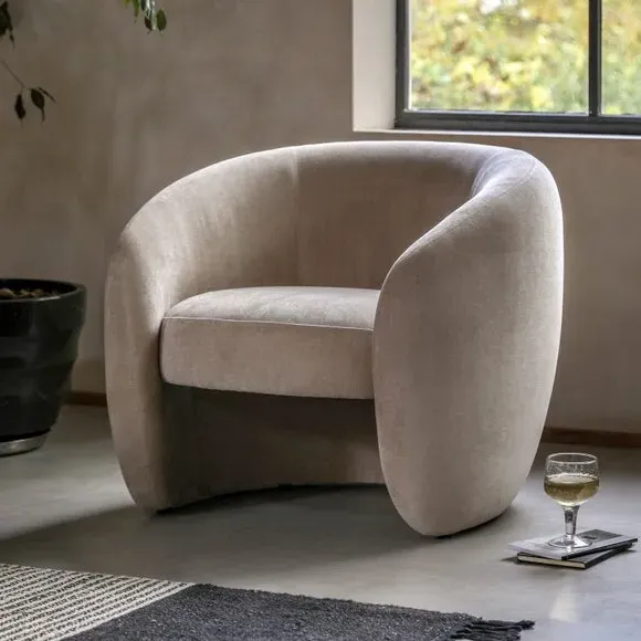 Tub Chair with Curved Back - Cream, Fabric image