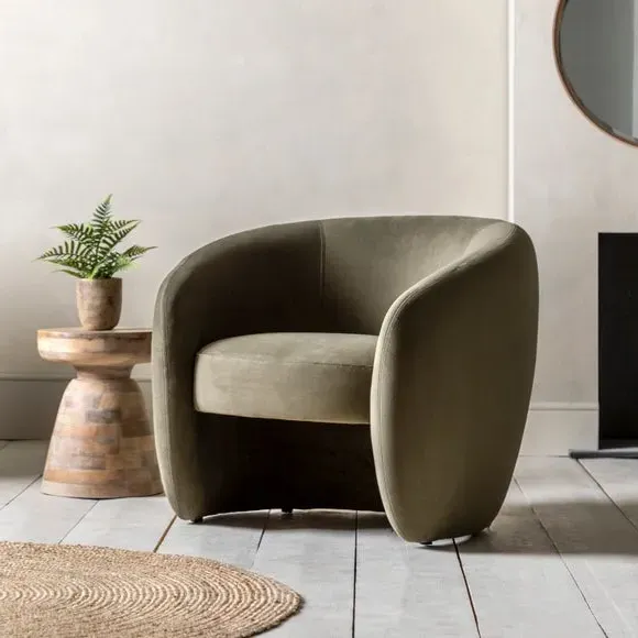 Tub Chair with Curved Back - Moss Green, Fabric