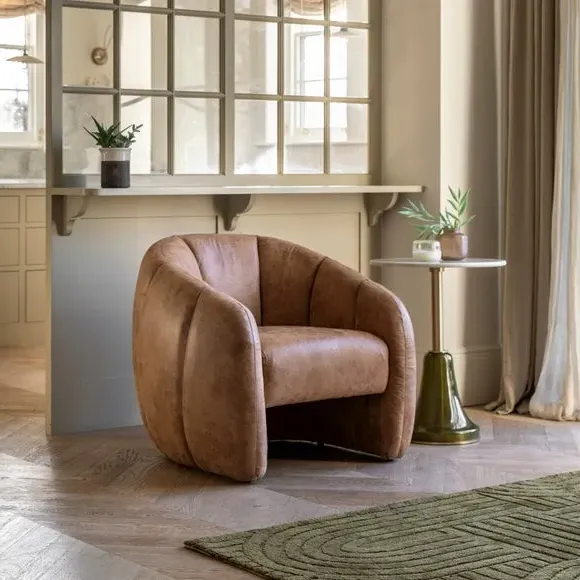 Tub Chair with Curved Frame - Tan, Leather
