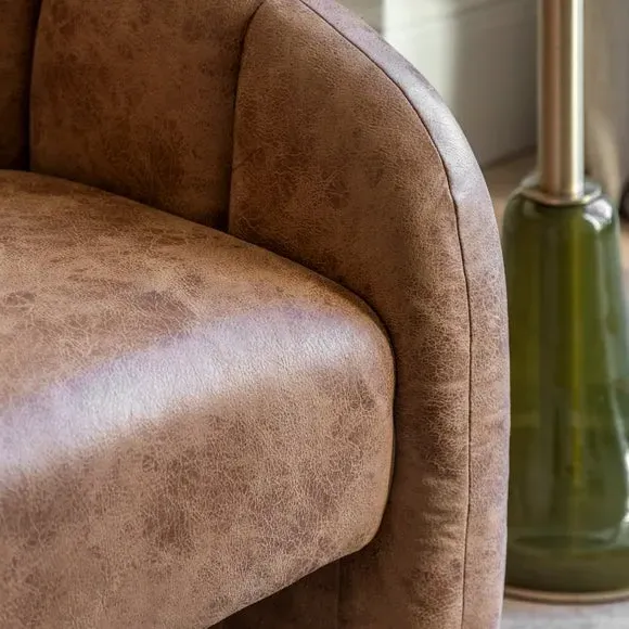 Tub Chair with Curved Frame - Tan, Leather