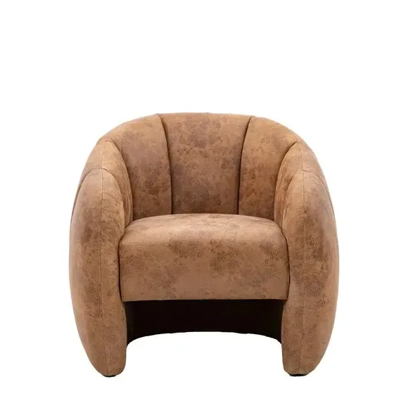 Tub Chair with Curved Frame - Tan, Leather