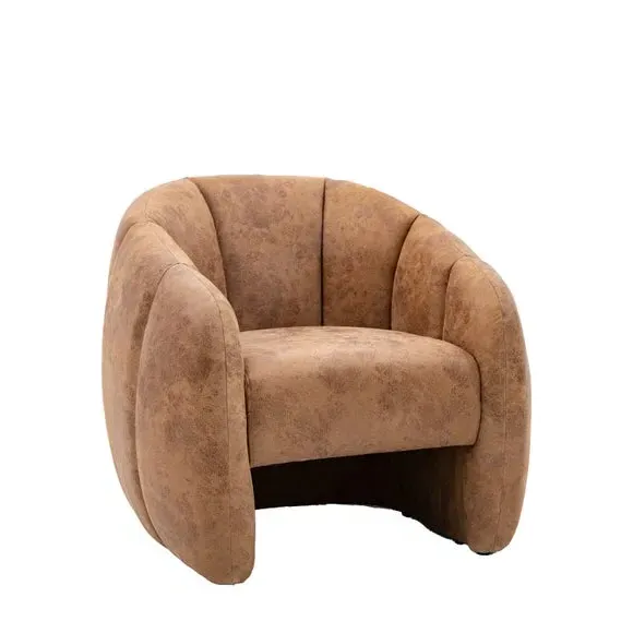 Tub Chair with Curved Frame - Tan, Leather