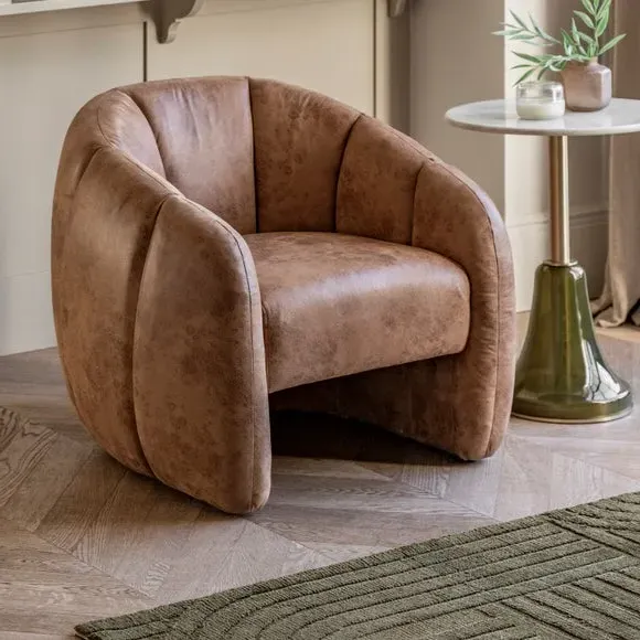 Tub Chair with Curved Frame - Tan, Leather