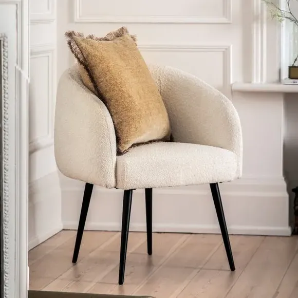 Tub Chair with Metal Legs - White, Boucle