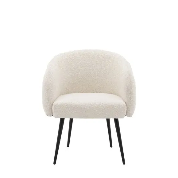 Tub Chair with Metal Legs - White, Boucle