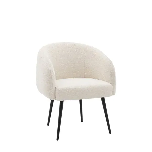 Tub Chair with Metal Legs - White, Boucle