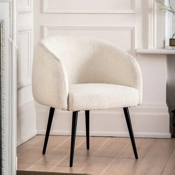 Tub Chair with Metal Legs - White, Boucle image