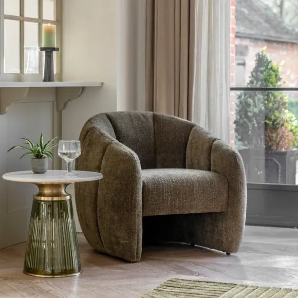 Tub Chair with Vertical Stitching - Green, Fabric image
