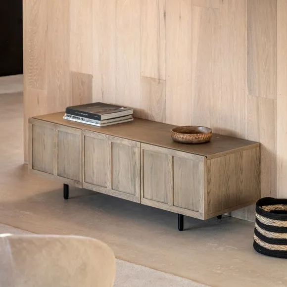 TV Unit with Panelled Fascias - Natural, Oak image