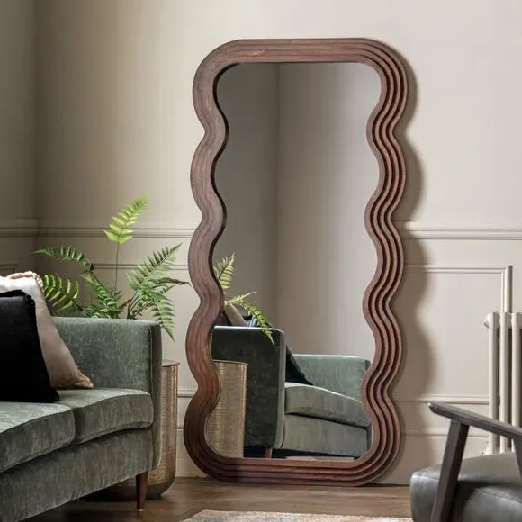 Wavy Rectangle Full Length Mirror - Brown image