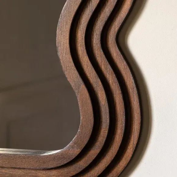 Wavy Rectangle Wall Mirror - Brown