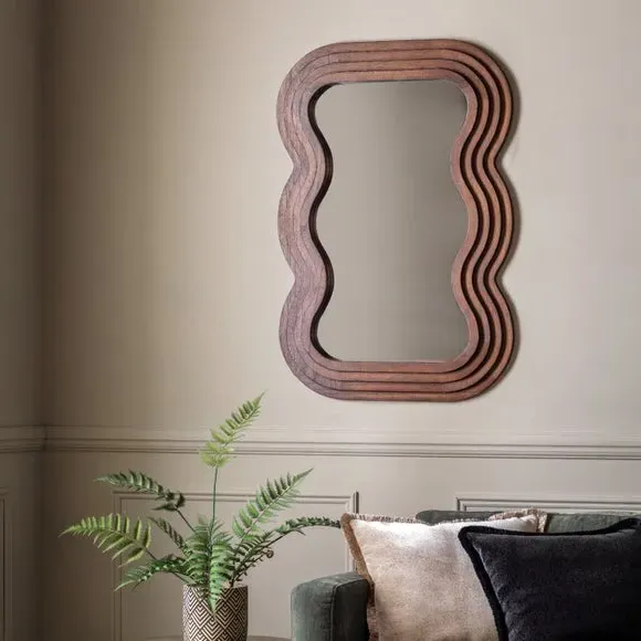 Wavy Rectangle Wall Mirror - Brown image