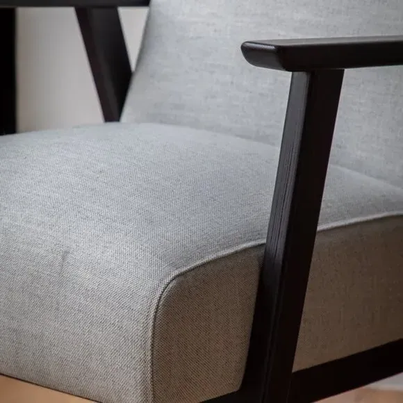 Wooden Arm Accent Chair - Grey, Linen