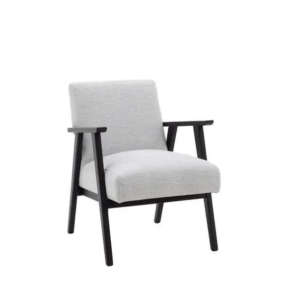 Wooden Arm Accent Chair - Grey, Linen