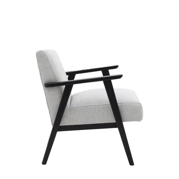 Wooden Arm Accent Chair - Grey, Linen