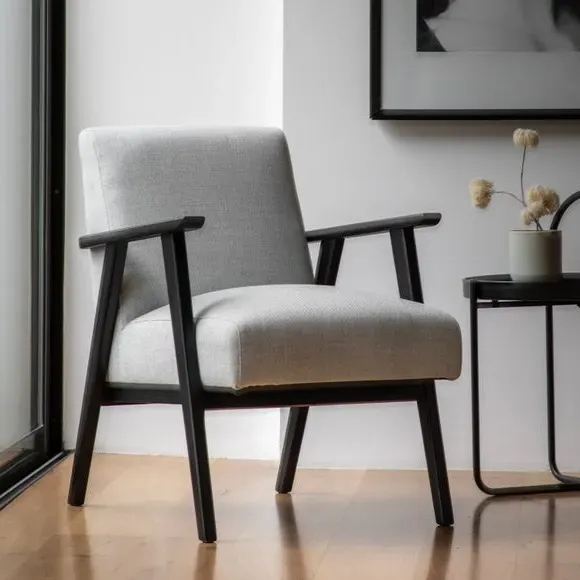 Wooden Arm Accent Chair - Grey, Linen image