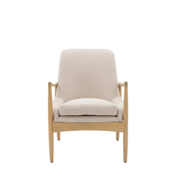 Wooden Arm Accent Chair - Natural, Linen
