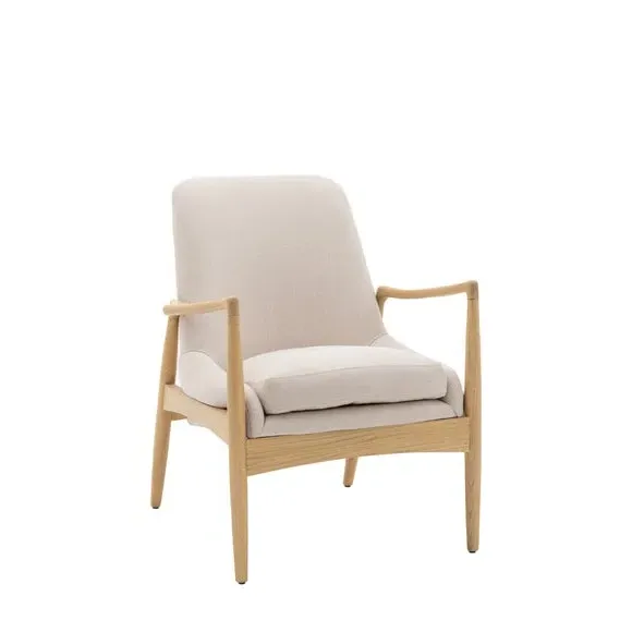 Wooden Arm Accent Chair - Natural, Linen
