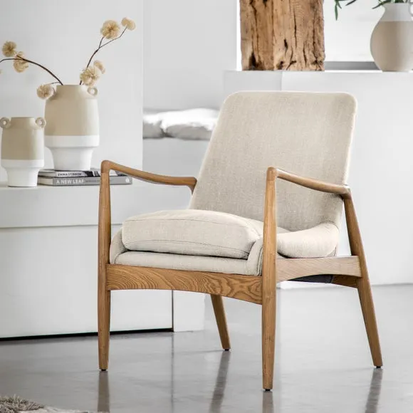 Wooden Arm Accent Chair - Natural, Linen image