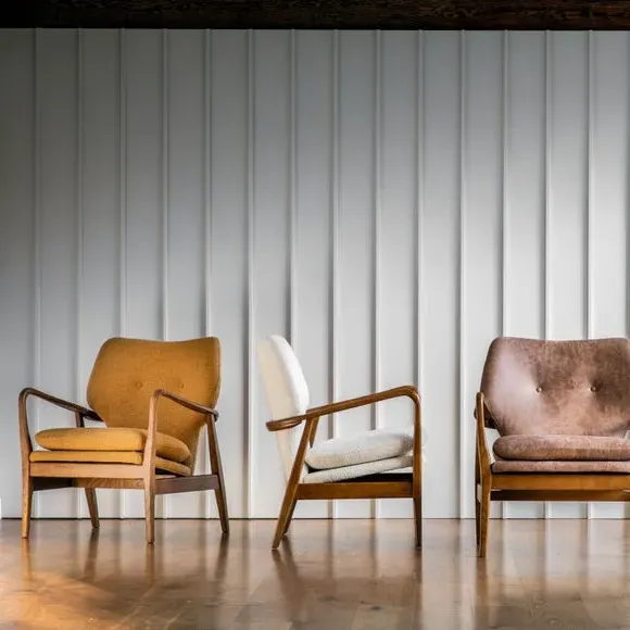 Wooden Arm Accent Chair - Ochre, Linen