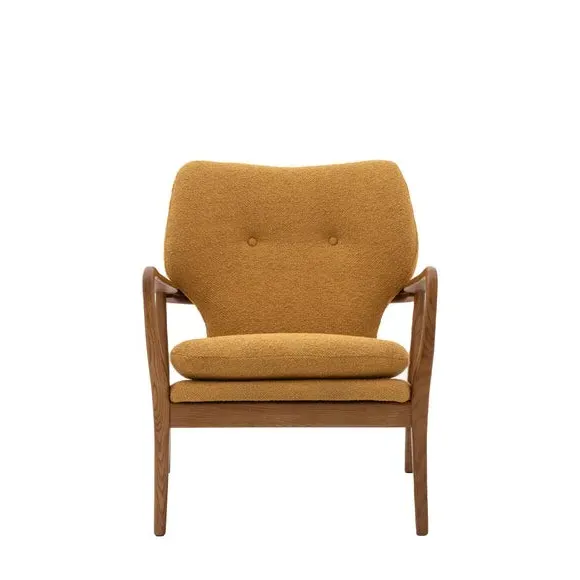 Wooden Arm Accent Chair - Ochre, Linen