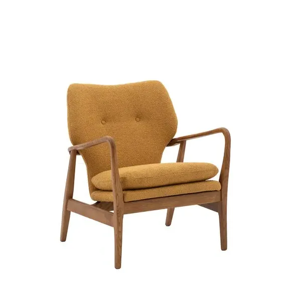 Wooden Arm Accent Chair - Ochre, Linen