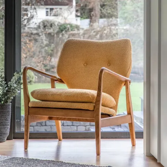Wooden Arm Accent Chair - Ochre, Linen image