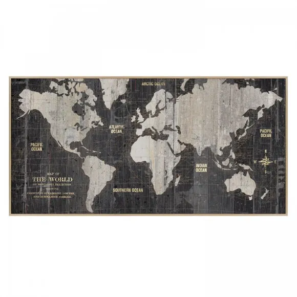 World Map Framed Canvas - Gold Foil Detail
