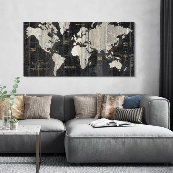 World Map Framed Canvas - Gold Foil Detail image