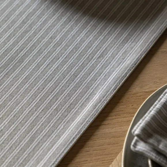 Woven Striped Table Runner - Grey, Cotton