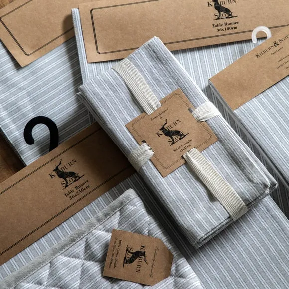 Woven Striped Table Runner - Grey, Cotton